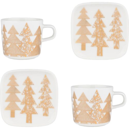 Set van 2 kopjes en 2 schoteltjes Marimekko Kuusikossa goud