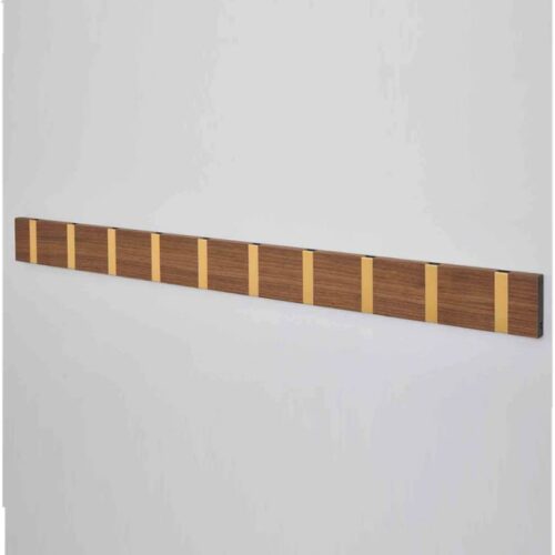 Kapstok Knax Horizontaal Hout met 10 brass haken - Walnoot geolied