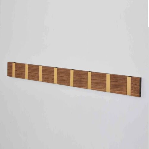 Kapstok Knax Horizontaal Hout met 8 brass haken - Walnoot geolied